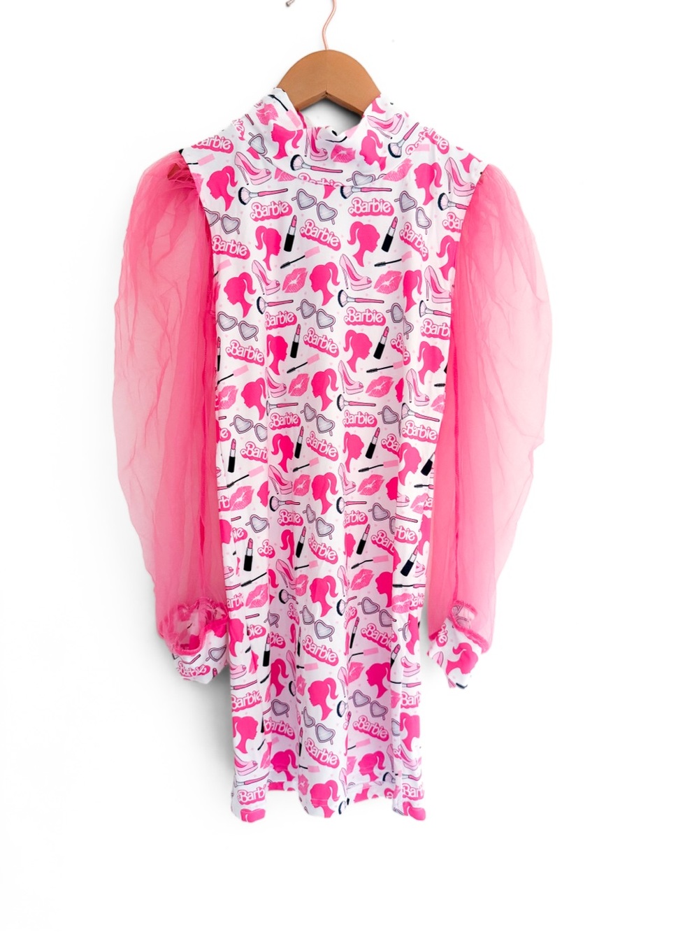 Barbie Pink & White Puff-Sleeve Kids Rashguard Dress
